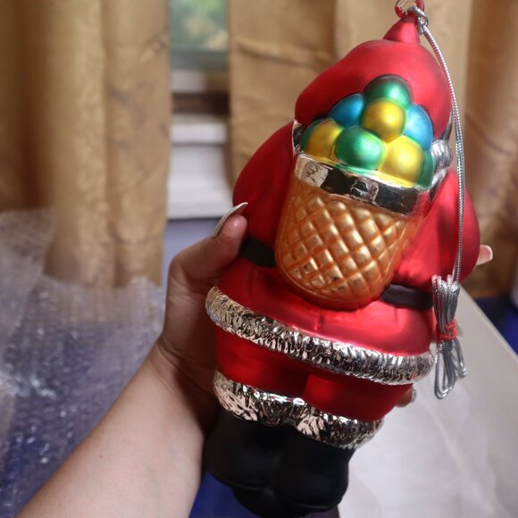 Vintage Handblown Department 56 Mercury Glass Oversized Santa Ornament Christmas - Picture 2 of 10